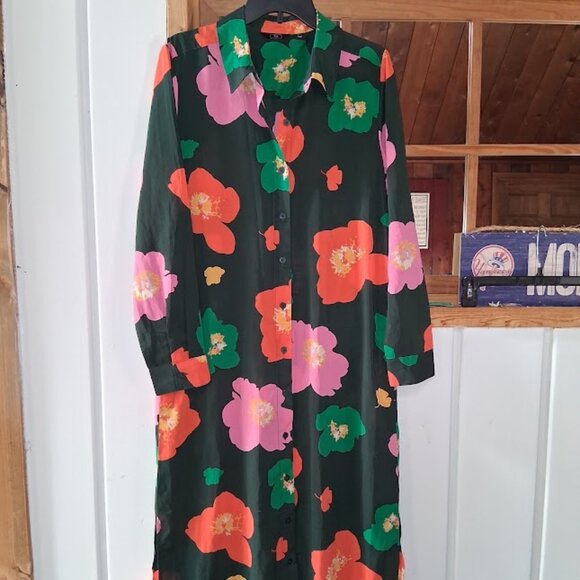 G by Giuliana Green Floral Long Button Down Dress Sz L - Picture 1 of 6